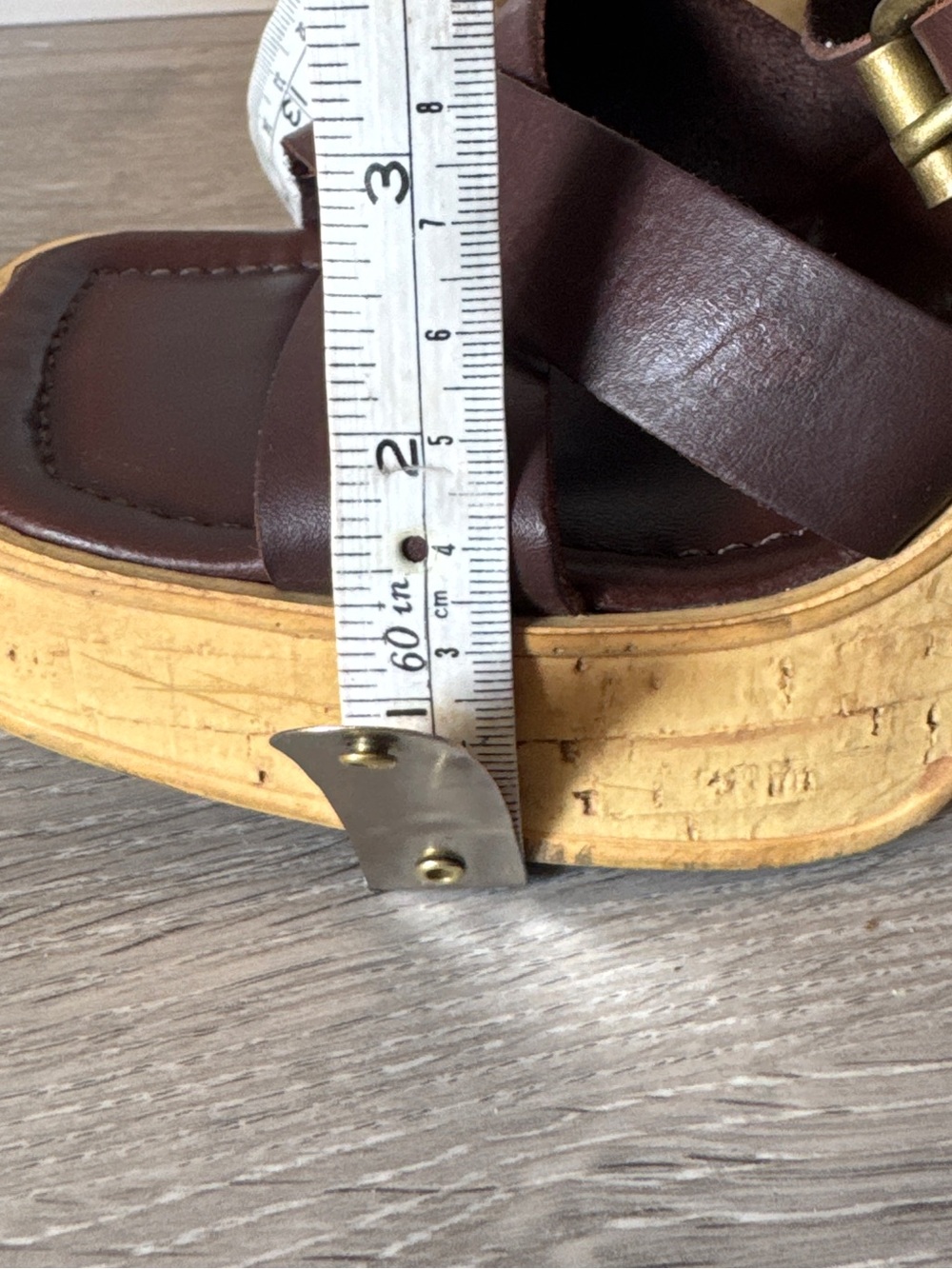 Vintage Y2K Aldo Brown Leather Cork Platform Heels Sandals Sz 8 / 38 Bratz vibes - Picture 12 of 14